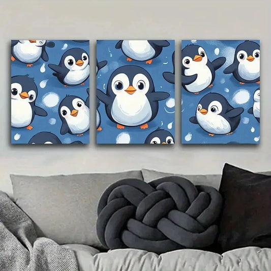 3pcs Cute Penguin Design Metal Print Ready to Hang Art