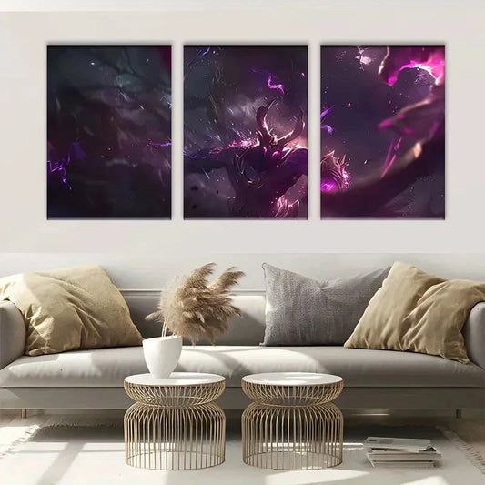3pcs Golden Tones Decorative Purple Metal Print Ready to Hang Art