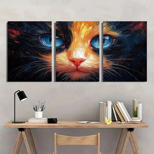 3pcs Colorful Cat Animal Various Scenes Metal Print Ready to Hang Art