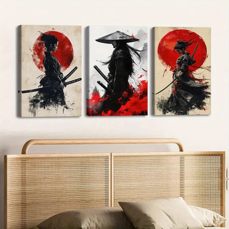 3pcs Stunning Abstract Designs Red Black Ladies Wall Art Set Canvas Framed 40x60cm - High Quality Print 100% Australian Made Wall Canvas Ready to Hang