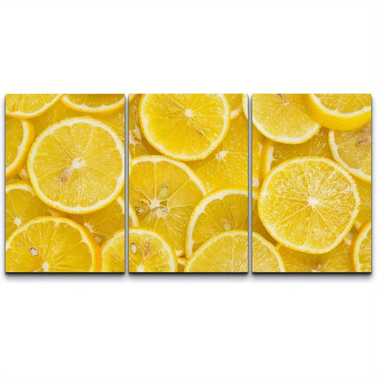 3pcs Sliced Ripe Lemons Pattern Modern Metal Print Ready to Hang Art