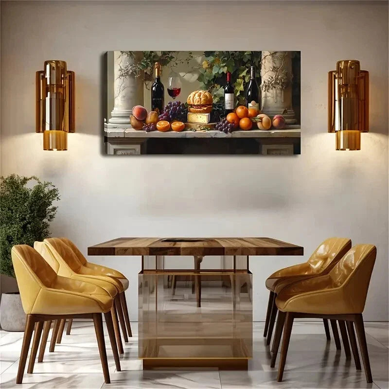 Food Beverage Still Life Stone Wall Art Canvas Office Home Room Framed 120x60cm