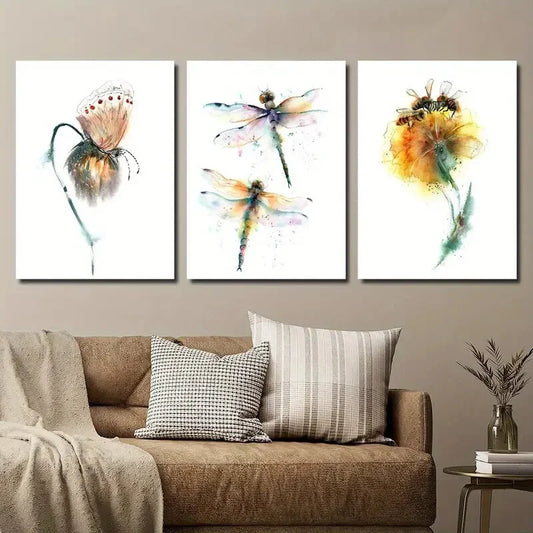 3pcs Butterfly Bee Animal Nature Plant Flower Metal Print Ready to Hang Art