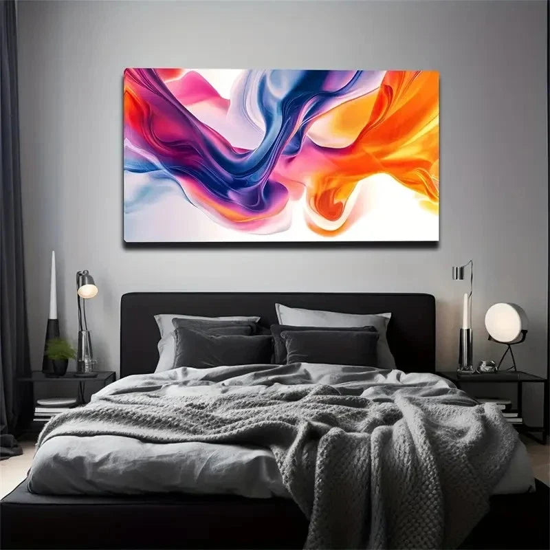 Vibrant Abstract Landscape Wall Art Canvas Office Home Room Framed 120x60cm