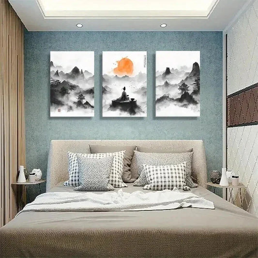 3pcs Zen Meditation Mountain Landscape Prefect Wall Art Set Canvas Framed 40x60cm - High Quality Print 100% Australian Made Wall Canvas Ready to Hang