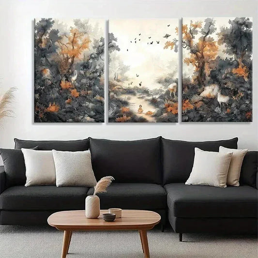 3pcs Serene Forest Path with Birds Perfect Wall Art Set Canvas Framed 40x60cm - High Quality Print 100% Australian Made Wall Canvas Ready to Hang