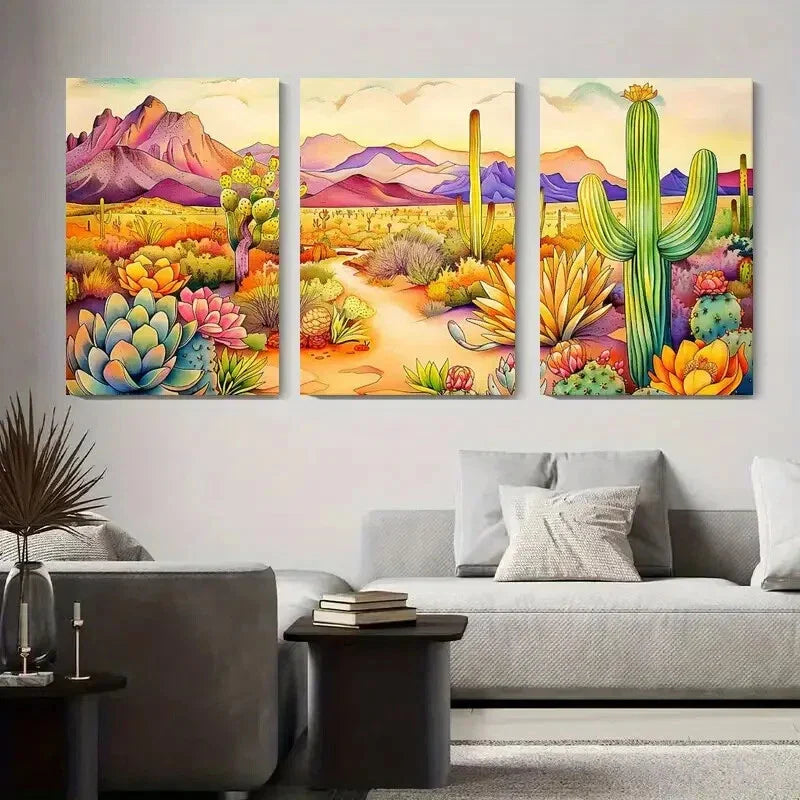 3pcs Vibrant Cactus & Succulent Design, Metal Print Ready to Hang Art