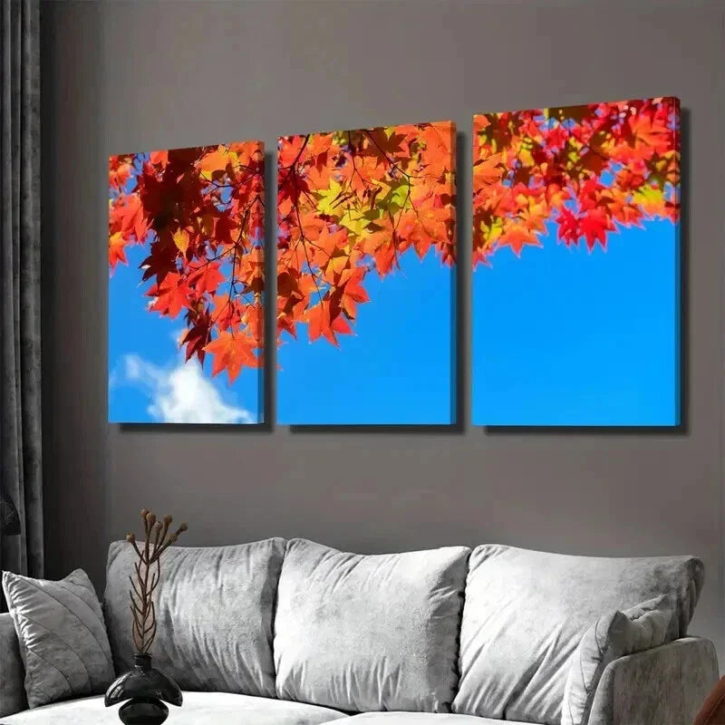 3pcs Colorful Fall Foliage with Blue Sky Vibrant Wall Art Set Canvas Framed 40x60cm - High Quality Print 100% Australian Made Wall Canvas Ready to Hang