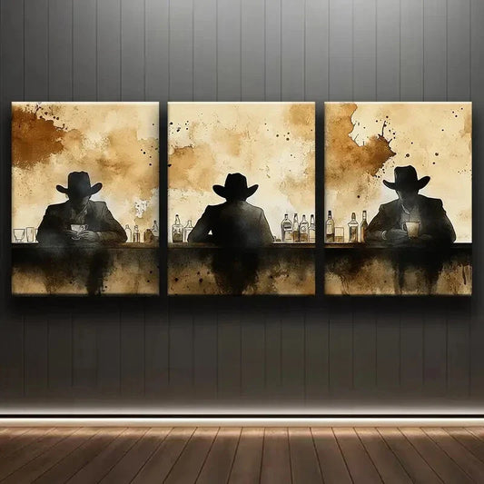 3pcs Silhouettes at Bar Design Alone Darkness Wall Art Set Canvas Framed 40x60cm - High Quality Print 100% Australian Made Wall Canvas Ready to Hang