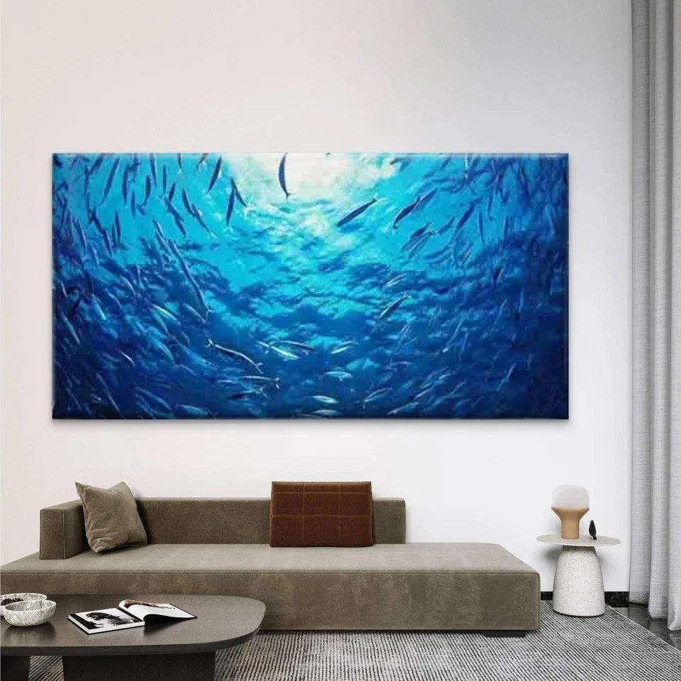 Abstract Ocean Scene Wall Art Canvas Office Home Room Framed 80x45cm