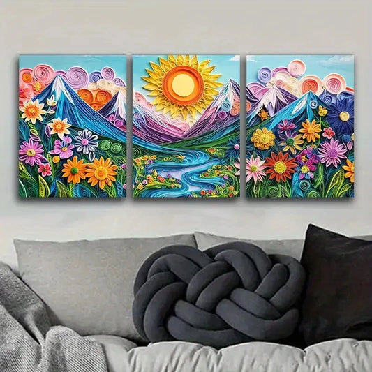 3pcs The sun rises Art Painting Metal Print Ready to Hang Art