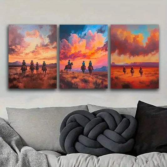3pcs Free cowboy Art Painting Metal Print Ready to Hang Art