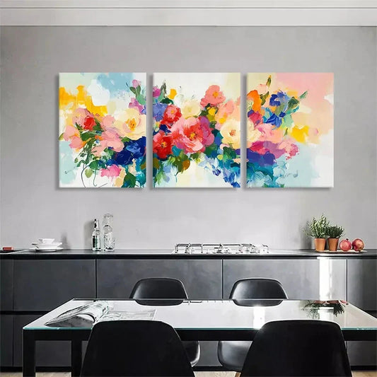 3pcs Watercolor Style Blooming Flowers Artistic Metal Print Ready to Hang Art