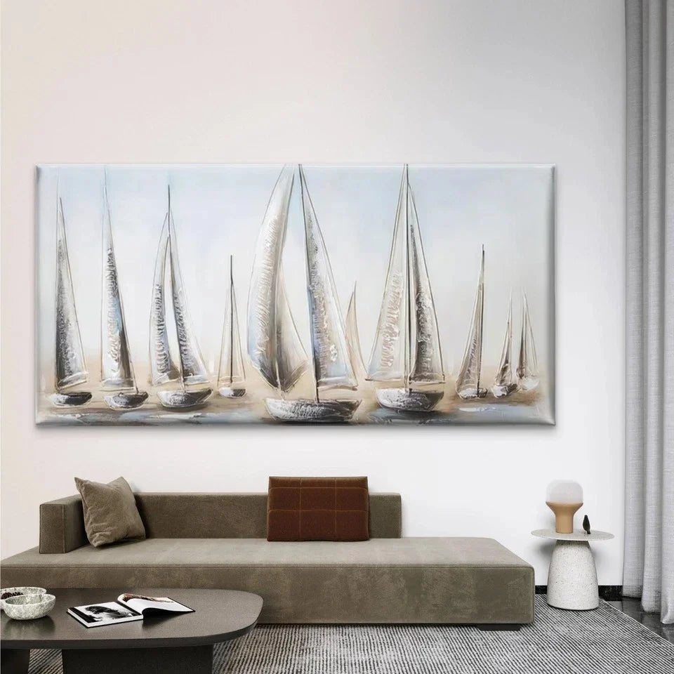 Nautical Sailing Boats on Sea Wall Art Canvas Office Home Room Framed 80x45cm