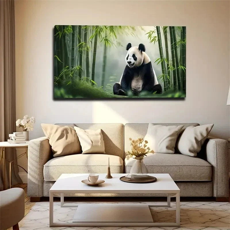 Vibrant Panda Décor Wall Art Canvas Office Home Room Framed 80x45cm