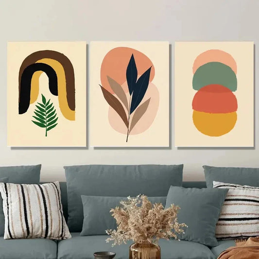 3pcs Modern Abstract Boho Style Leaf Metal Print Ready to Hang Art