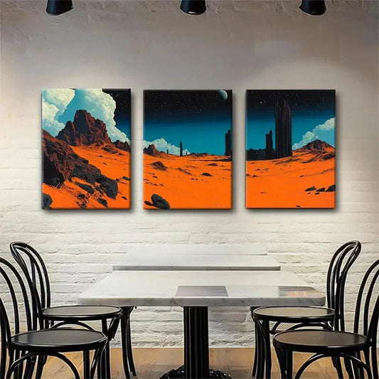 3pcs Futuristic Orange Desert Starry Sky Perfect Wall Art Set Canvas Framed 40x60cm - High Quality Print 100% Australian Made Wall Canvas Ready to Hang
