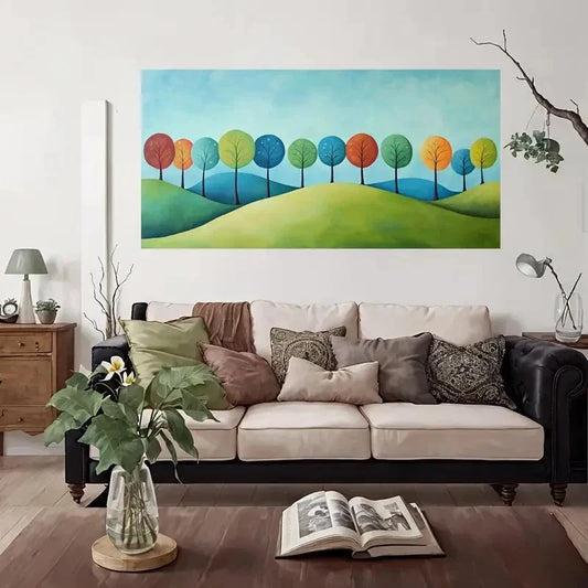 Trees On Rolling Hills Wall Art Canvas Office Home Room Framed 80x45cm