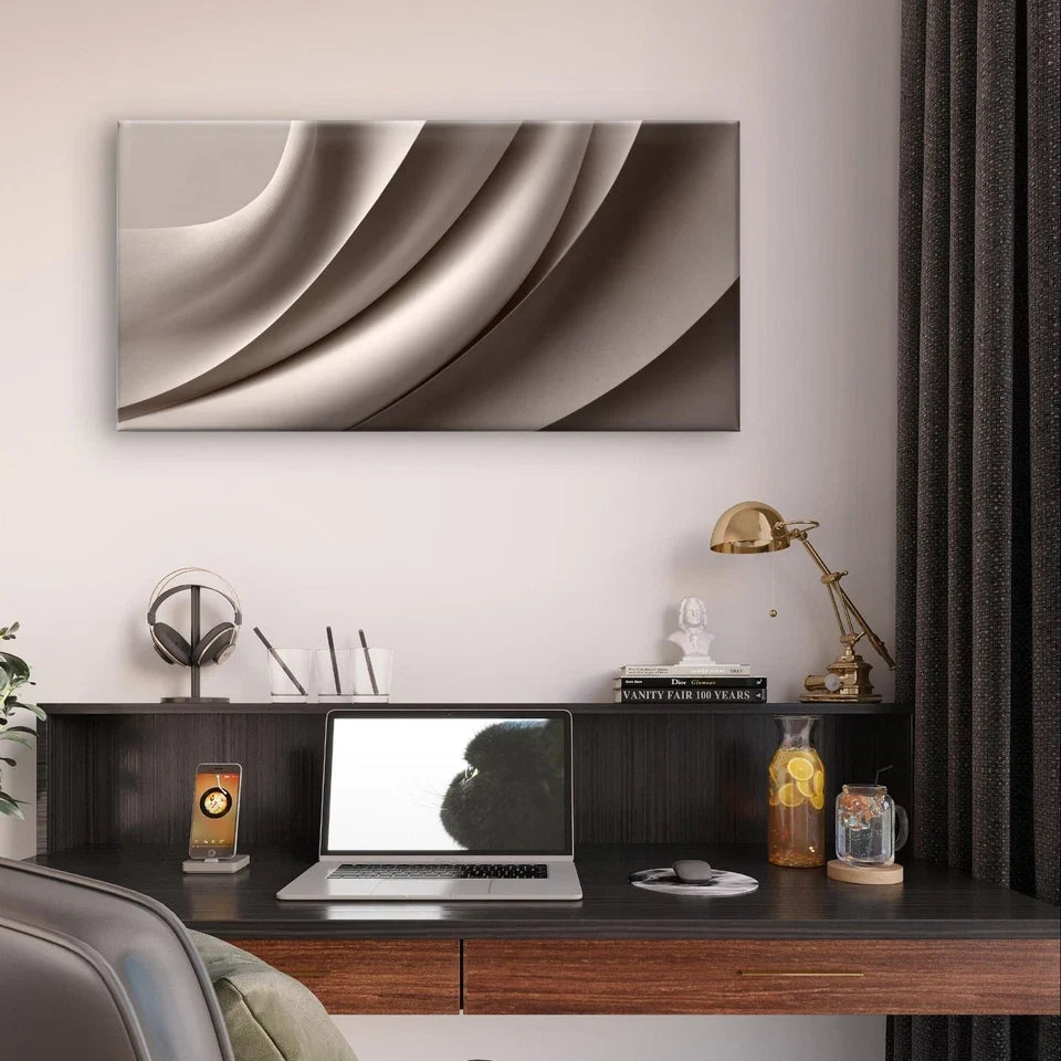 Metallic Bronze and Silver Neutral Wall Art Canvas Office Home Framed 80x45cm
