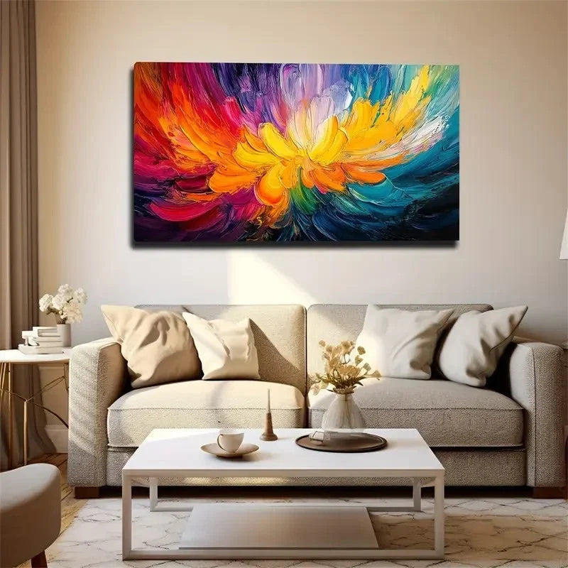 Modern Minimalist Vibrant Bloom Wall Art Canvas Office Home Room Framed 80x45cm