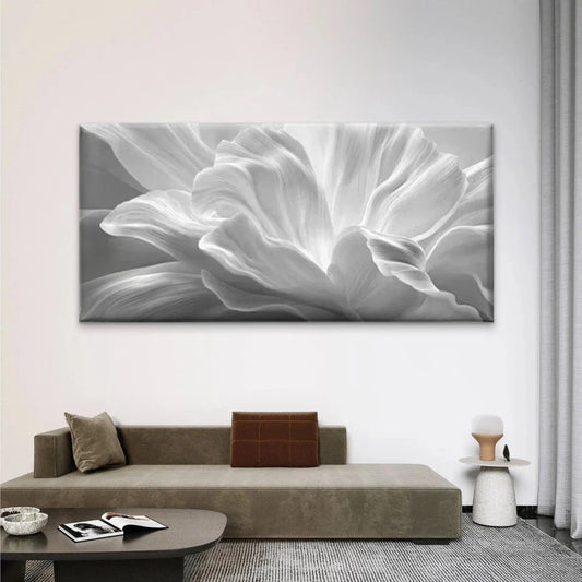 Modern White Abstract Floral Wall Art Canvas Office Home Room Framed 80x45cm
