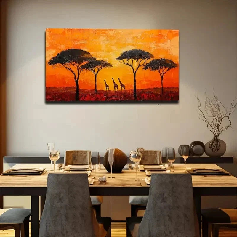 Savanna Sunset Landscape Wall Art Canvas Office Home Room Framed 120x60cm