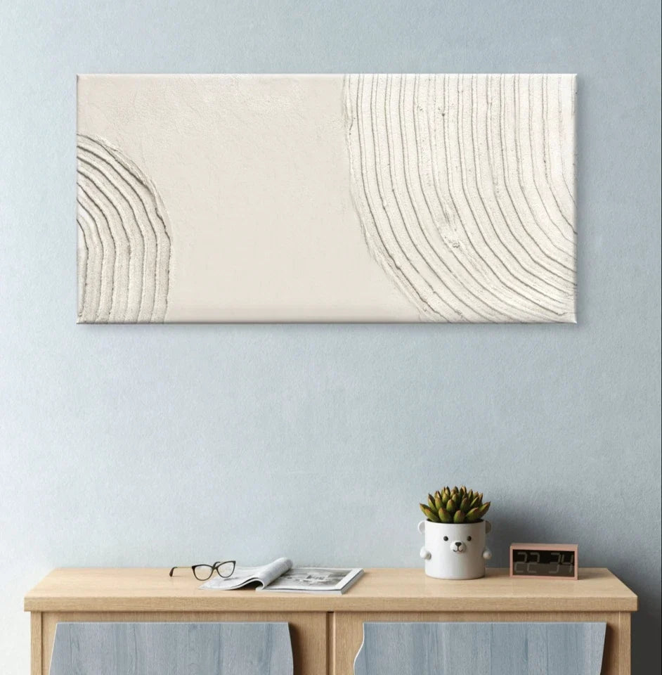 Neutral Textured Plaster Curved Line Wall Art Canvas Office Home Framed 80x45cm