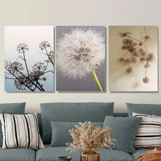 3pcs Beautiful Dandelion Triptych Modern Metal Print Ready to Hang Art