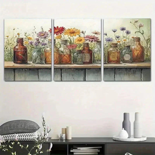 3pcs Vibrant Botanical Colorful Flowers Wall Art Set Canvas Framed 40x60cm - High Quality Print 100% Australian Made Wall Canvas Ready to Hang