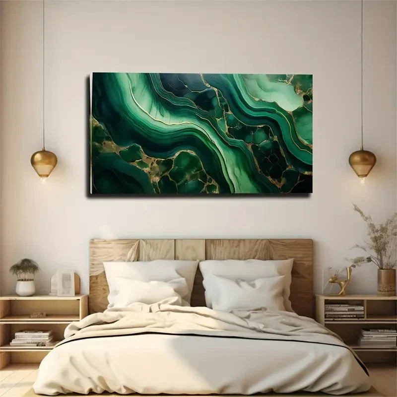 Green Gemstone Stripes Abstract Wall Art Canvas Office Home Room Framed 120x60cm