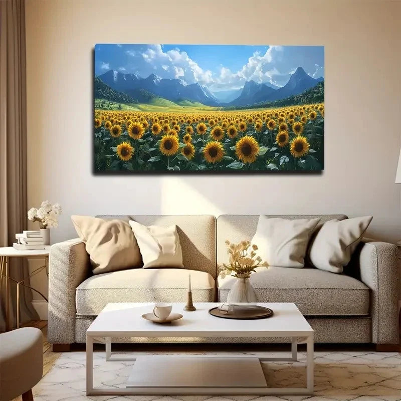 Blue Sky Sun Flower Sea Wall Art canvas office home room framed 120x60cm