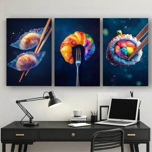 3pcs Brightly Colored Food Close Ups Metal Print Ready to Hang Art