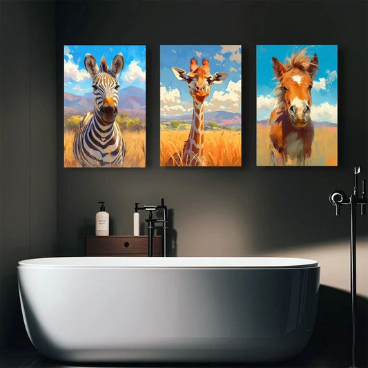 3pcs Modern Animals And Grasslands Metal Print Ready to Hang Art