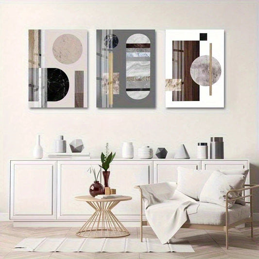 3pcs Modern Funky Geometry Dark On Abstract Metal Print Ready to Hang Art