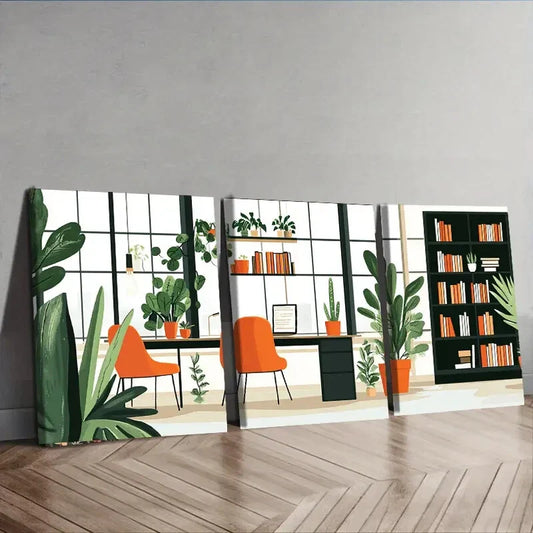 3pcs Houseplants Painting Modern Home Perfect Wall Art Set Canvas Framed 40x60cm - High Quality Print 100% Australian Made Wall Canvas Ready to Hang