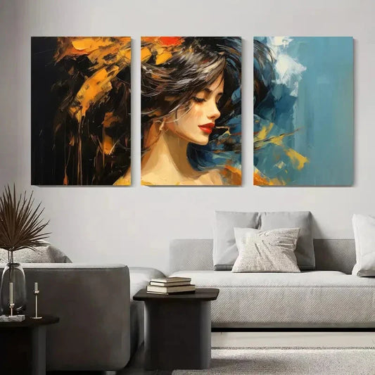 3pcs Abstract Woman Portrait Elegant Female Metal Print Ready to Hang Art
