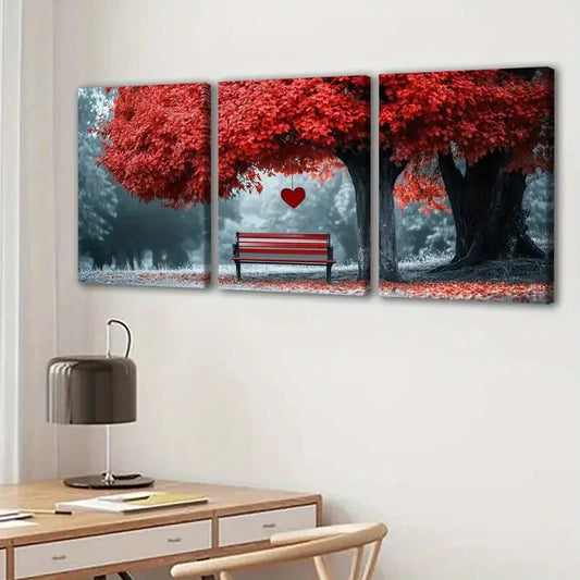 3pcs Abstract Red Tree Love Fashion Gray Weather Wall Art Set Canvas Framed 40x60cm - High Quality Print 100% Australian Made Wall Canvas Ready to Hang