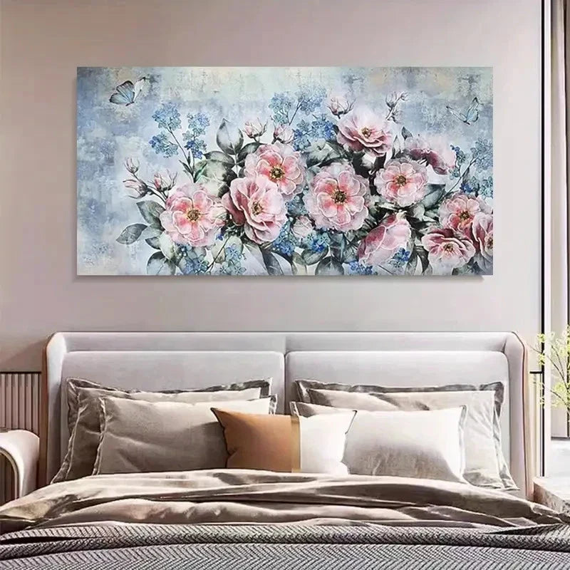 Retro Pink Flowers Classic Wall Art Canvas Office Home Room Framed 80x45cm