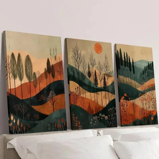 3pcs Colorful Autumn Sunset Forest & Mountain Wall Art Set Canvas Framed 40x60cm - High Quality Print 100% Australian Made Wall Canvas Ready to Hang