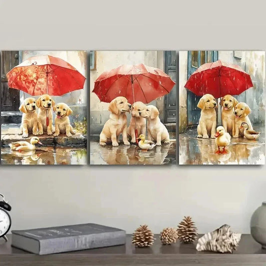3pcs Labrador Retriever Puppies Cute Perfect Wall Art Set Canvas Framed 40x60cm - High Quality Print 100% Australian Made Wall Canvas Ready to Hang