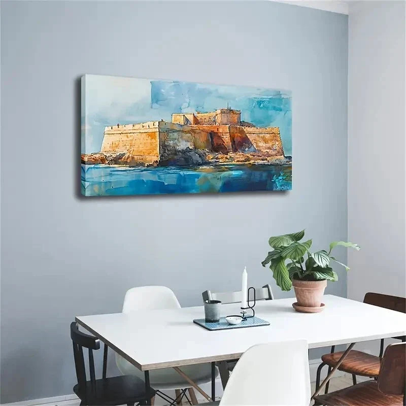 Ancient Castle on a Secluded Wall Art Canvas Office Home Room Framed 120x60cm