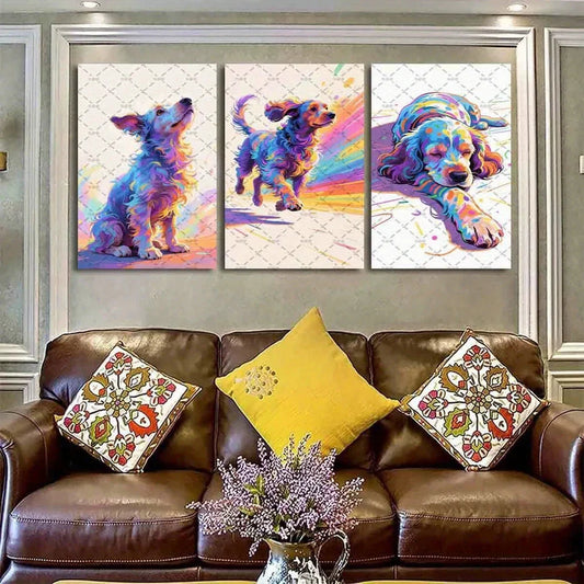3pcs Vibrant Cocker Spaniel Colorful Oil Painting Metal Print Ready to Hang Art