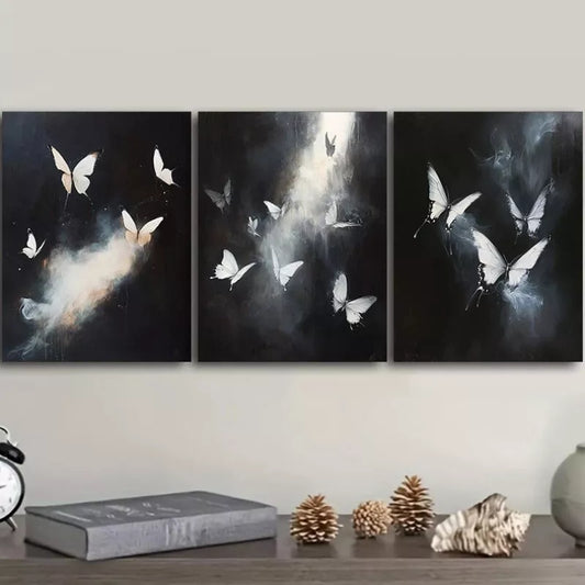 3pcs Featuring White Butterflies in Flight Wall Art Set Canvas Framed 40x60cm - High Quality Print 100% Australian Made Wall Canvas Ready to Hang