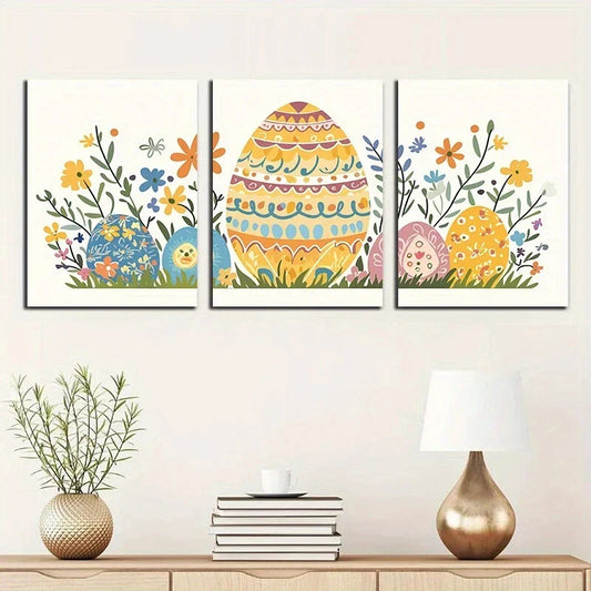 3pcs Colorful Eggs Vibrant Charming Scene Metal Print Ready to Hang Art