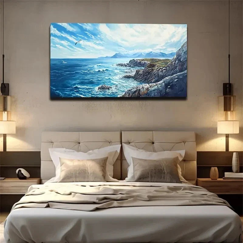 Waves By The Reef Suitable Wall Art Canvas Office Home Room Framed 120x60cm