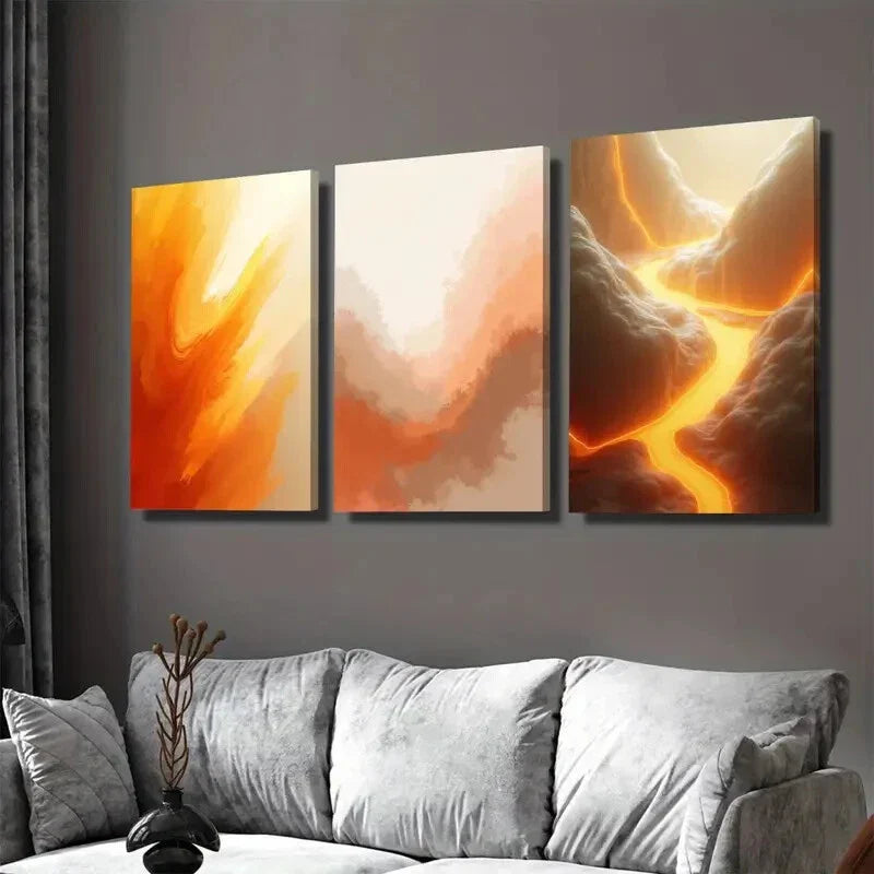 3pcs Modern Abstract Vibrant Orange Triptych Wall Art Set Canvas Framed 40x60cm - High Quality Print 100% Australian Made Wall Canvas Ready to Hang