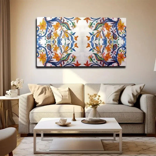 Floral Pattern Vibrant Colors Wall Art Canvas Office Home Room Framed 80x45cm