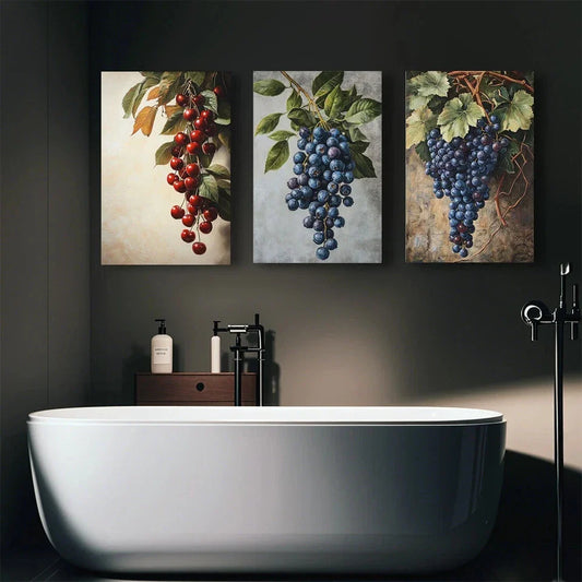 3pcs Vintage Fruits And Abstract Metal Print Ready to Hang Art