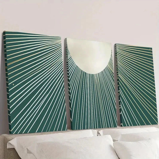 3pcs Bohemian Style Abstract Teal Lines Wall Art Set Canvas Framed 40x60cm - High Quality Print 100% Australian Made Wall Canvas Ready to Hang