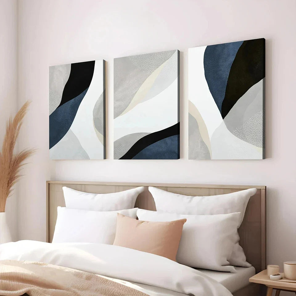 3pcs Abstract Blue Dark Blue White Gray Black Wall Art Set Canvas Framed 40x60cm - High Quality Print 100% Australian Made Wall Canvas Ready to Hang
